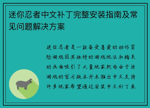 迷你忍者中文补丁完整安装指南及常见问题解决方案